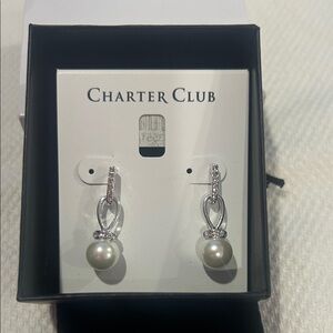 Charter Club Silver and imitation Pearl & pave’ Earrings